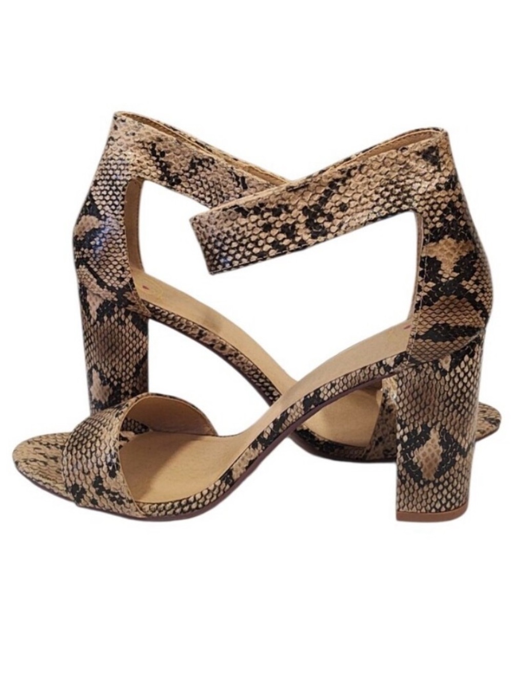 "Delicious" Snake-Print Block Heel Sandals Size 8.5 - Picture 2 of 12